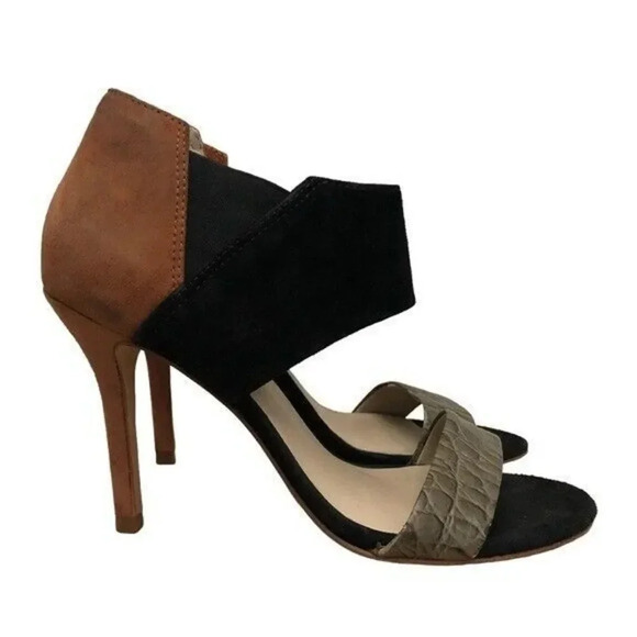 Trina Turk Black & Brown Leather Colorblock Heel 6 - Picture 1 of 5